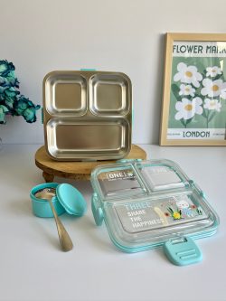 ظرف غذای استیل چند بخشی واشر دار ظرفیت ۷۵۰ (لانچ باکس-launch box)