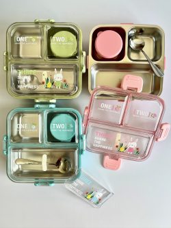 ظرف غذای استیل چند بخشی واشر دار ظرفیت ۷۵۰ (لانچ باکس-launch box)