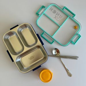 ظرف غذای استیل سه بخشی واشر دار ظرفیت ۷۵۰ (لانچ باکس-launch box)